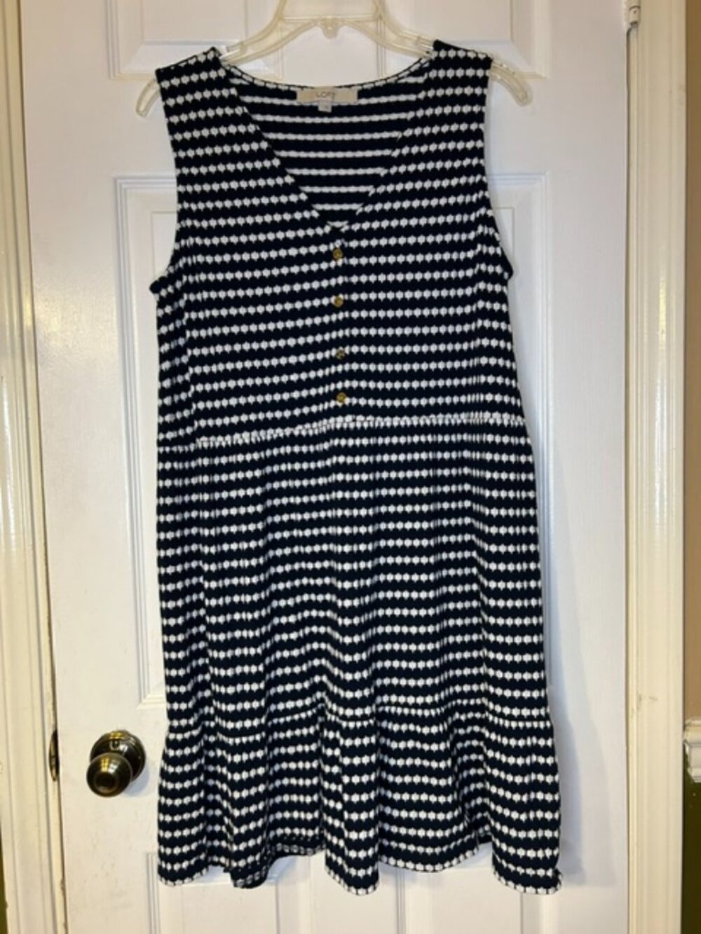 Loft Mid Length Sleeveless Navy Blue & White Striped Dress - Size Large